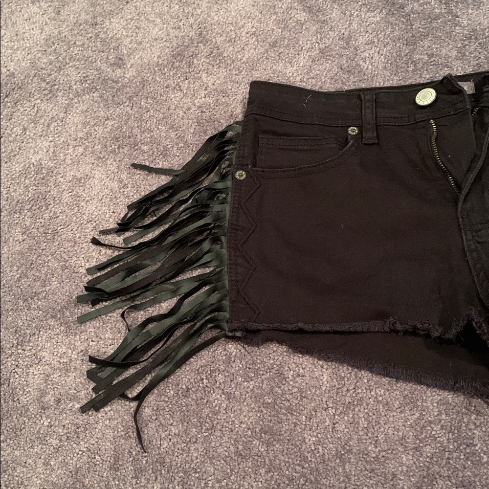 Black Fringe Women Shorts - Picture 2 of 7